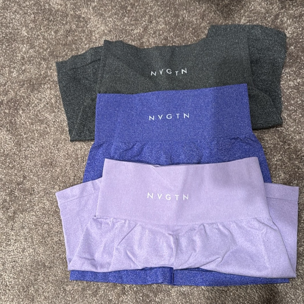 3 NVGTN shorts lilac blue and grey size XS cleaning out closet bundle to save.